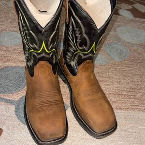 Ariat Black and Brown Western Boots with Yellow Accents